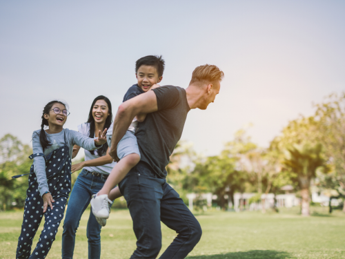 family playing outside