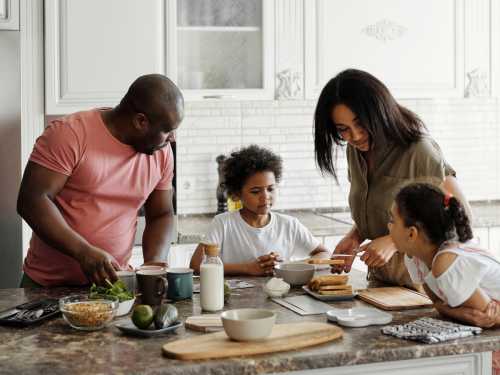 family cooking in the summer holidays